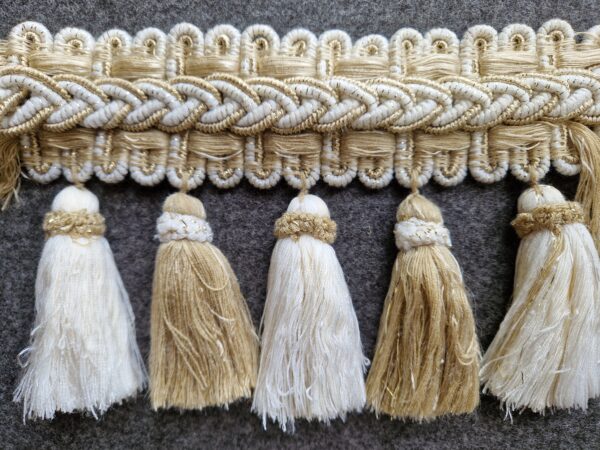 Exklusiv tofsfrans Beige/Vit/Guld 125 mm